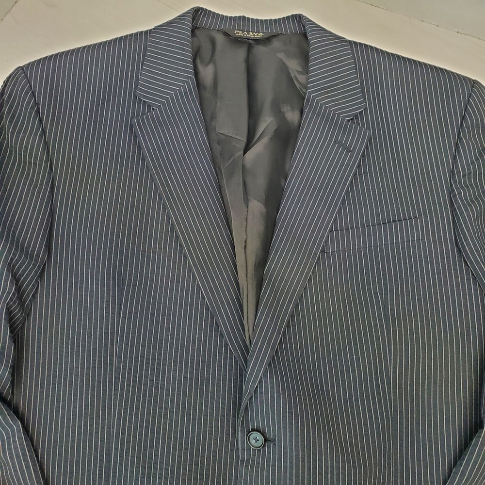 Jos. A. Bank Stays Cool Navy Pinstripe Cotton Blazer Men 46L Coastal Grandfather